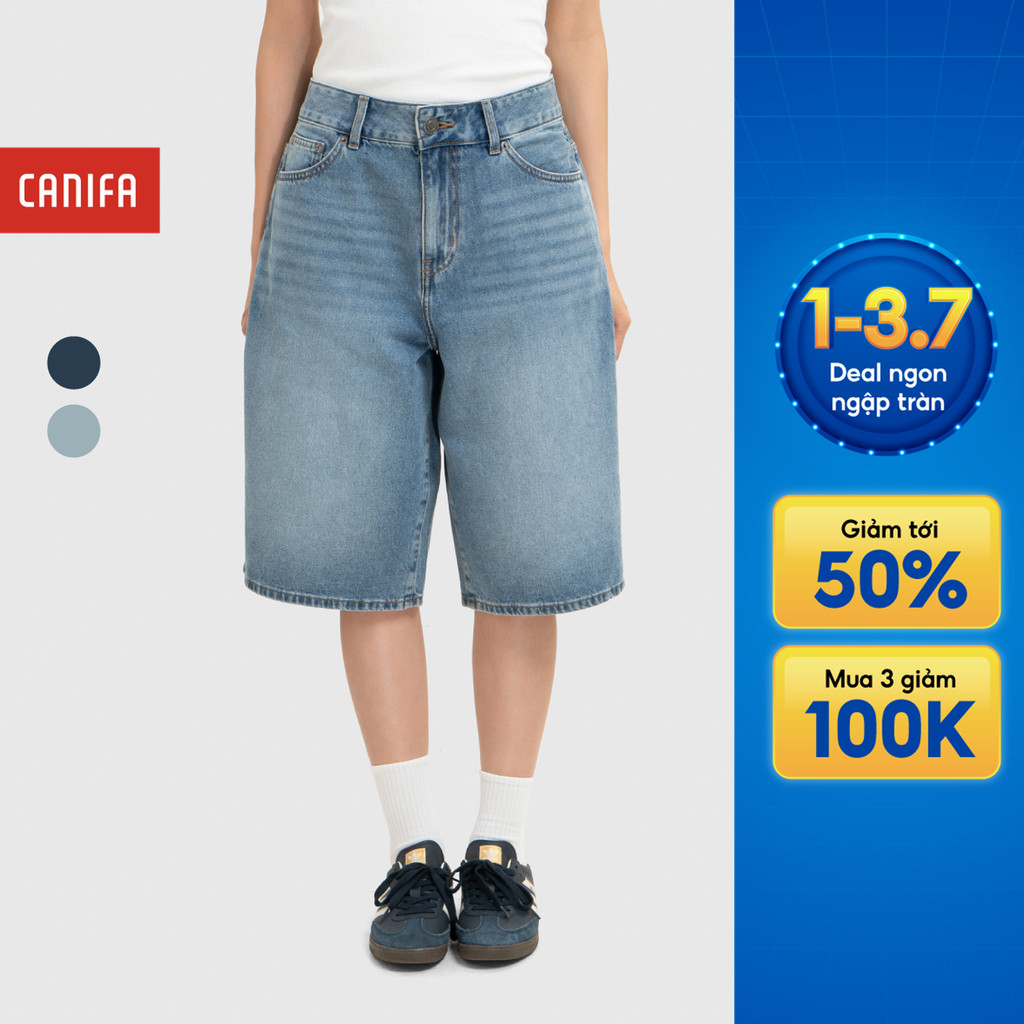 Quần short jeans unisex người lớn CANIFA ống rộng lửng chất liệu cotton dáng bermuda 5BS26S001