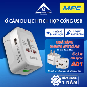 MPE - Ổ cắm du lịch có tích hợp cổng USB thiết kế nhỏ gọn tiêu chuẩn Châu Âu Chính hãng MPE Phú Cường