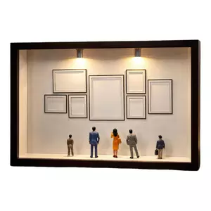 Khung ảnh Bảo tàng Hộp đựng tượng gốm bằng gỗ với 7 giá đỡ hình ảnh nhỏ và 8 nhân vật Bảo tàng thu nhỏ của chúng ta jiwvn