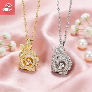 Mặt dây chuyền hoa hồng 3D hai màu vàng bạc, phong cách niche, phù hợp đeo hàng ngày, vòng cổ tạo cảm giác dịu dàng