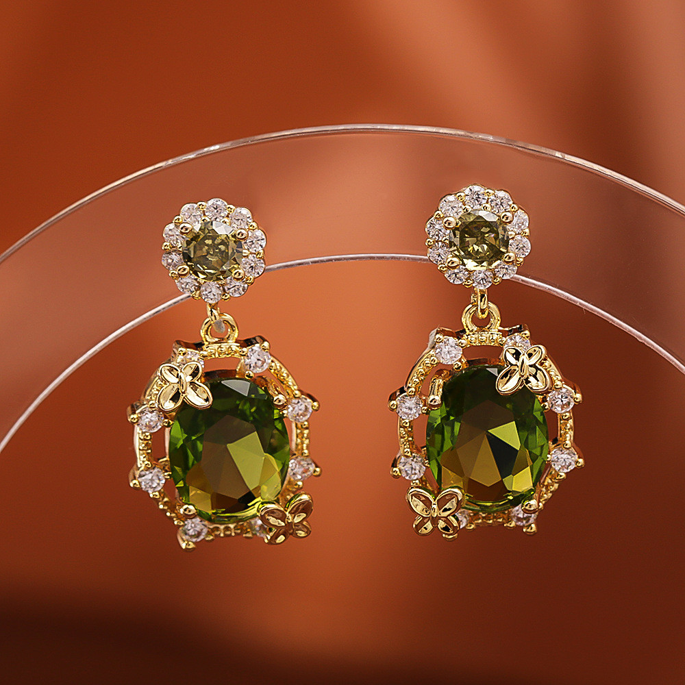 Bông tai bạc Wizard of Oz Olive Green Crystal S925