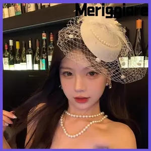 Mũ che mặt cưới MERIGGIARE, Mũ cô dâu cổ điển hoa ngọc trai, Lưới tính khí Mũ quyến rũ thanh lịch dành cho nữ