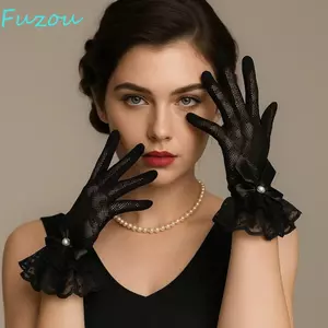 Găng Tay Lái Xe Nữ FUJIOU, Găng Tay Ren Nơ Fishnet, Găng Tay Cưới Gothic Năm Ngón Thời Trang Mùa Hè