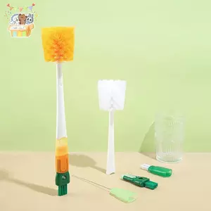 Bộ bàn chải chai hoạt hình 5 In1 Tay cầm dài tại nhà Bàn chải cốc đa chức năng Đầu bàn chải làm sạch Phụ kiện làm sạch nhà bếp ELWW