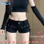 Quần Short Jean EBINLANDS dành cho nữ, Quần Short Denim eo thấp Y2k, Quần ngắn phong cách Gothic Kpop thường ngày Trang phục mùa hè