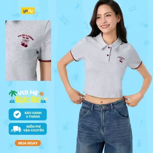 Áo thun croptop polo nữ YODY thêu quả cherry WCPO26S011