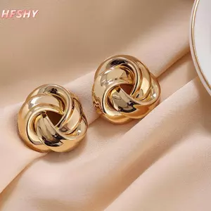 HFSHY Thời Trang Đơn Giản Màu Vàng Xoắn Ốc Xoắn Ốc Bông Tai Nữ Kim Loại Không Đều VN