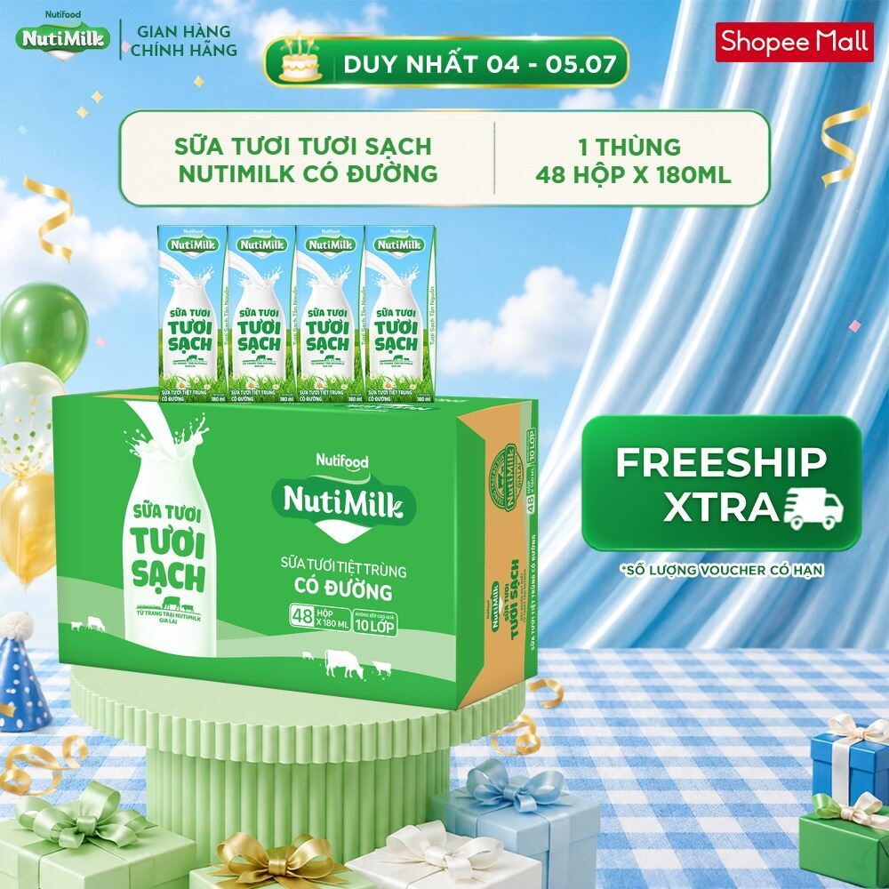 Thùng 48 Hộp Sữa Tươi Tươi Sạch NutiMilk 180ml