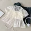 Áo babydoll cổ V voan tơ hoạ tiết, áo kiểu nữ nhún viền buộc nơ clothing SG M7551066- Alisa 95 - Usmark - Hieuvy Botique