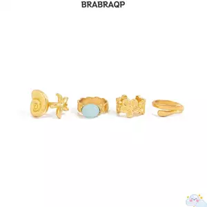 BRARAA 4 Cái / bộ Bộ Nhẫn Ngón Chân, Nhẫn Sao Biển Phong Cách Đại Dương Đá Quý, Dễ Dàng Đeo Xếp Chồng Phù Hợp Với Đế Kim Loại Nhiều Hình Hoa Ngón Chân Ban Nhạc Đi Biển Kỳ Nghỉ