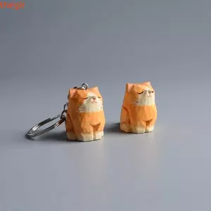 THEGIRL8B Móc khóa mèo khắc gỗ, Mặt dây chuyền mèo Ragdoll thủ công ngộ nghĩnh, Mèo gừng Thời trang sáng tạo Kawaii Xiêm Mèo Móc khóa treo phụ kiện