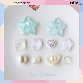 Bộ 10 Sticker, Charm 3D chủ đề Vỏ sò nhựa cứng gắn Dép Sục, Cá Sấu JB-340 Mita