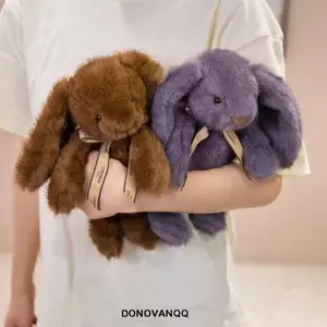 DONOVANQQ Lông Thỏ Đồ Chơi Sang Trọng, Mềm Mại Như Thật Thỏ Lông Thú Sang Trọng Búp Bê, Dây Nơ Thủ Công Lông Tơ Chính Hãng Búp Bê Thú Nhồi Bông Quà Tặng Ngọt Ngào