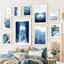 Tranh sơn dầu phong cảnh màu xanh đậm của biển và bãi biển Áp phích Không khung Tranh Canvas Trang trí tường