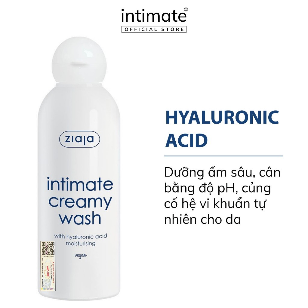 (LS) Dung Dịch Vệ Sinh Phụ Nữ Intimate With Hyaluronic Acid ZIAJA Giúp Cân Bằng pH, Dưỡng Ẩm, Làm Sạch 200ml