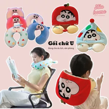 Gối Chữ U Hình Shin Đáng Yêu, Gối Kê Cổ Du Lịch Memory Foam Chống Mỏi Cổ, Gối Ngủ Văn Phòng