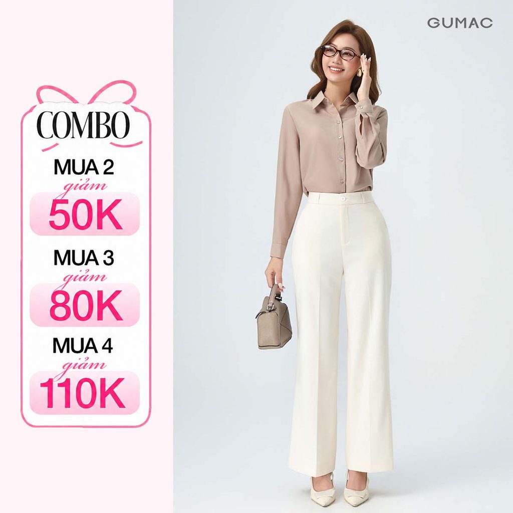 Quần Tây Ống Rộng GUMAC Form Cơ Bản Lưng Quần Có Con Đĩa Thoái Mái LQG0110 - LQG0412