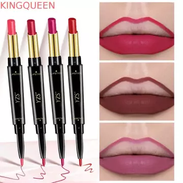 Son Môi KINGQUEEN 2 Trong 1, Son Môi Hai Đầu Chống Dính Chống Thấm Nước, Son Đường Viền Tint Mịn 6 Màu Sắc Lâu Dài Velvet Lipliner Bút Chì Nữ