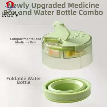 RGFV Máy cắt thuốc cầm tay RGFV, Hộp đựng thuốc 3 trong 1 kín, Hộp đựng có cốc có thể gập lại Chống bụi Bộ chia thuốc hàng ngày chống ẩm ngoài trời