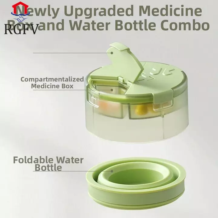 RGFV Máy cắt thuốc cầm tay RGFV, Hộp đựng thuốc 3 trong 1 kín, Hộp đựng có cốc có thể gập lại Chống bụi Bộ chia thuốc hàng ngày chống ẩm ngoài trời