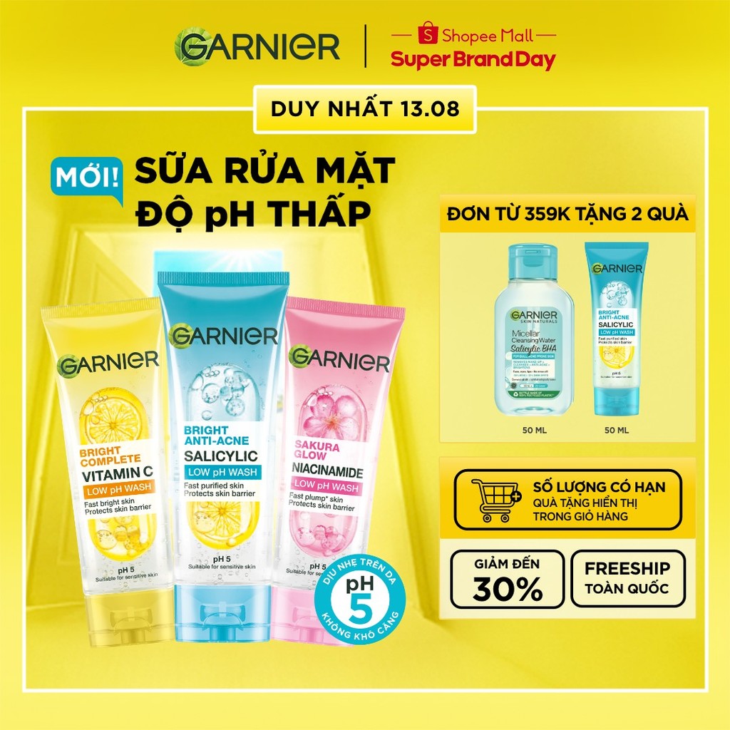 MỚI! Sữa rửa mặt dạng Gel độ PH 5 cân bằng cho mọi loại da - Garnier Low PH Gel Wash 100ml