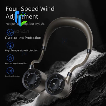 Quạt treo cổ GOFIDIN, 360° Quạt di động có thể gập lại 4 tốc độ có thể uốn cong, Quạt đeo cổ có thể đeo được bằng gió mạnh đa chức năng thoải mái