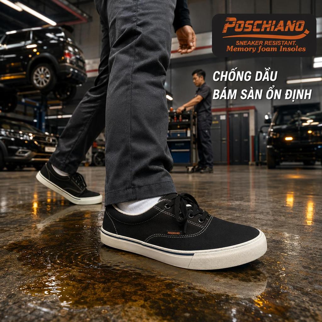 [PS04 Canvas Black White] Giày Sneaker - Poschiano - NAM - NỮ Chống trơn trượt  - Vải Canvas Cao Cấp - Đế Cao Su Crepe  | BigBuy360 - bigbuy360.vn