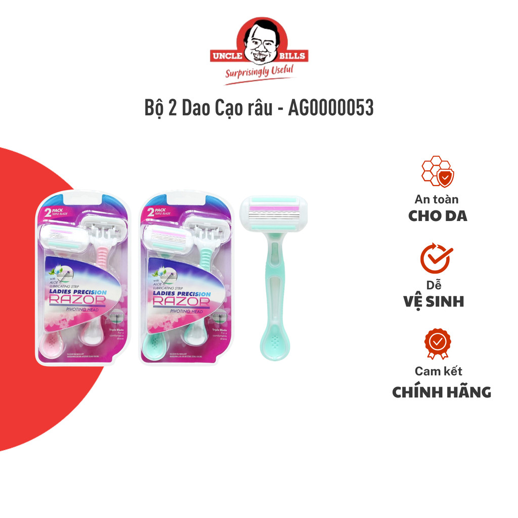 Bộ 2 Dao Cạo râu Cho Nữ 3 Lưỡi Có Dải Bôi Trơn Bằng Lô Hội Nha Đam UNCLE BILLS - AG0000053
