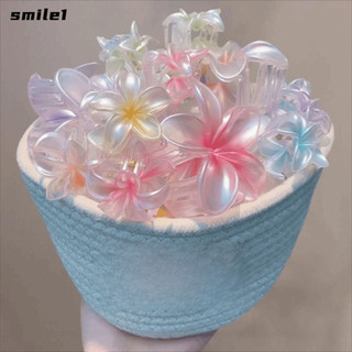 SMILE 3 Cái / bộ Kẹp Móng Vuốt Tóc Hoa, Kẹp Đuôi Ngựa Acrylic Gradient, Phụ Kiện Tóc Plumeria Kẹp Tóc Đi Biển