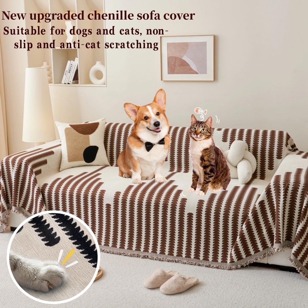 Chăn Sofa Sọc Chenille, Vỏ Ghế Sofa Hiện Đại Một Mảnh, Chống Trơn Trượt Và Có Thể Giặt Được, Vỏ Sofa 2 Chỗ Và 3 Chỗ