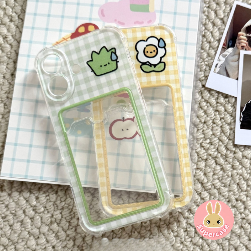 Lưới Hoa Cỏ Đựng Thẻ Ốp lưng Cho iPhone 17 Air 16 15 14 13 12 Mini 11 Pro XR XS Max X SE3 SE2 8 7 6 Plus Phim Hoạt Hình Dễ Thương Nơi Chụp Ảnh Ốp Lưng Mềm Trong Suốt