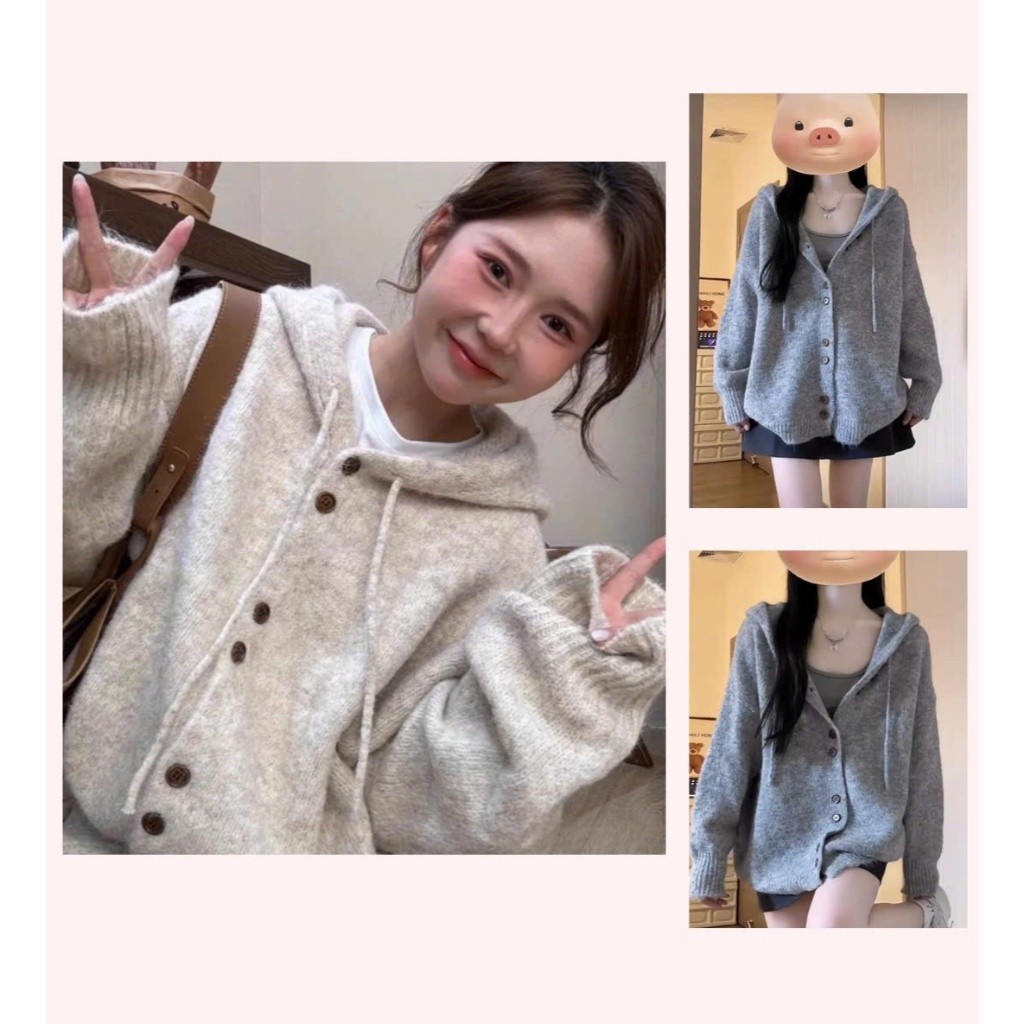 (HÀNG QC LOẠI 1) Áo len cardigan dài tay phối mũ chùm phong cách thời trang thu đông XIMIMI SP388