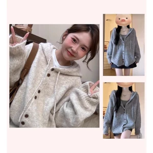 Áo len cardigan dài tay phối mũ chùm phong cách thời trang thu đông XIMIMI SP388