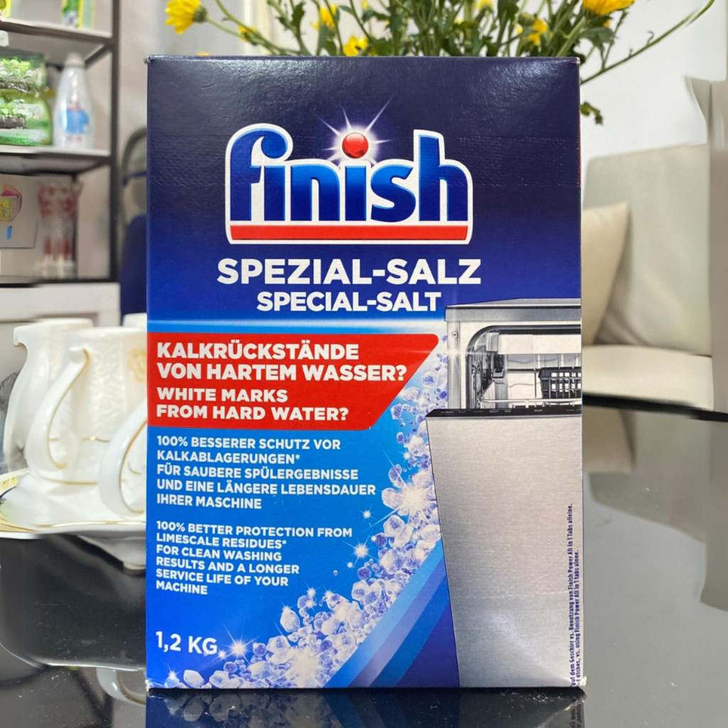 Muối rửa chén Finish - hộp 1,2kg giúp làm mềm và loại bỏ kim loại nặng trong nước - Hàng chính hãng