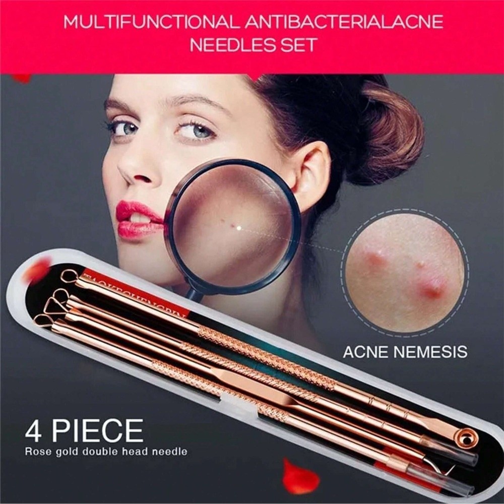 FAVORITEGOODS 4 / 6 cái / bộ Bộ kim mụn đầu đen, Công cụ vắt mụn đầu đen chăm sóc da mặt Sliver, Dụng cụ chuyên nghiệp Dụng cụ làm sạch lỗ chân lông vàng hồng bằng thép không gỉ Điều trị làm đẹp