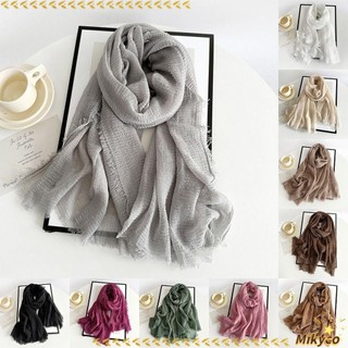 Khăn Hijab MKYCO turban thoáng khí nhăn, màu trơn cỡ lớn