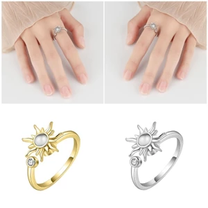 Treeling Gold Tone Hoa Hướng Dương Spinner Nhẫn Có Thể Điều Chỉnh Đồng Trang Sức Cho Nữ Lo Âu Giảm Căng Thẳng Giảm Phụ Kiện
