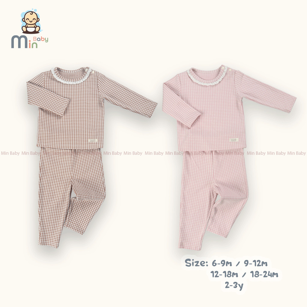 Bộ Thu Đông Dài Tay Kẻ Caro Bé Gái  Chất Vải Nỉ Len Dày Dặn,Ấm Áp - Hàng Chính Hãng AMI0490N