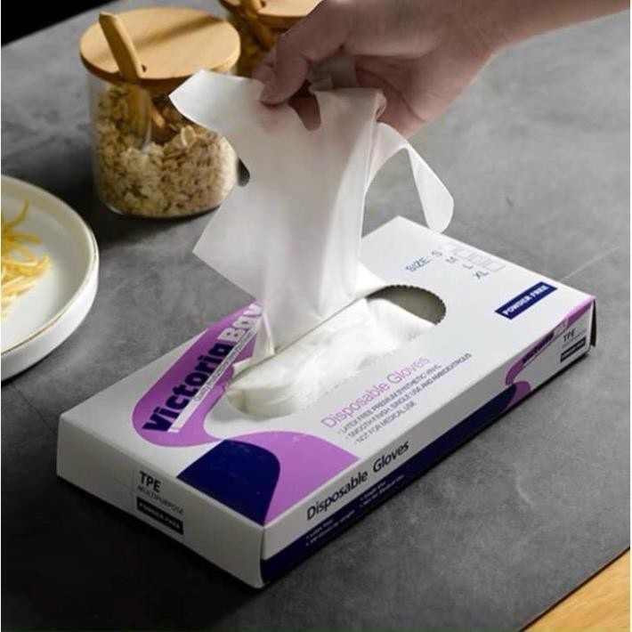 Hộp 100 Găng Tay Nấu Ăn Bay Siêu Dai TPE Cao Cấp Không Mùi Chống Nhăn Dùng 1 Lần