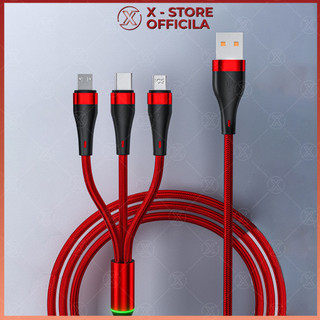 Cáp sạc đa năng 3 trong 1 tự ngắt 100W, dây sạc bọc dù Type C/LN/Micro, bảo vệ pin điện thoại - DS3D100W