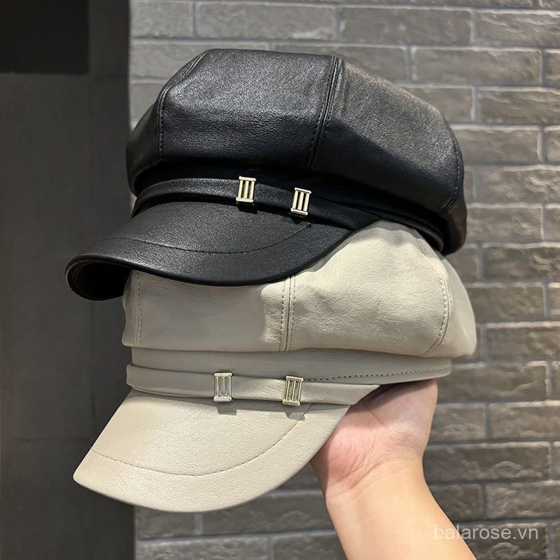 Mũ hình bát giác cổ điển dành cho nữ mũ newsboy làm từ da và mũ lưỡi trai đa năng phong cách họa sĩ