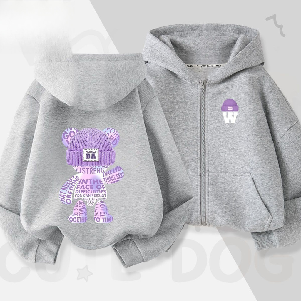 Bé Gái Hoạt Hình Zip Up Áo Khoác Xuân Thu Áo Khoác Thường Ngày In Hình Dễ Thương Áo Hợp Thời Trang Trẻ Em Trang Phục