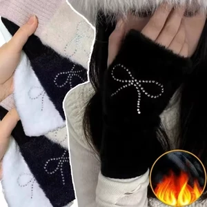Găng tay nửa ngón nữ ấm áp mùa đông, hỗ trợ cổ tay, chất liệu polyester