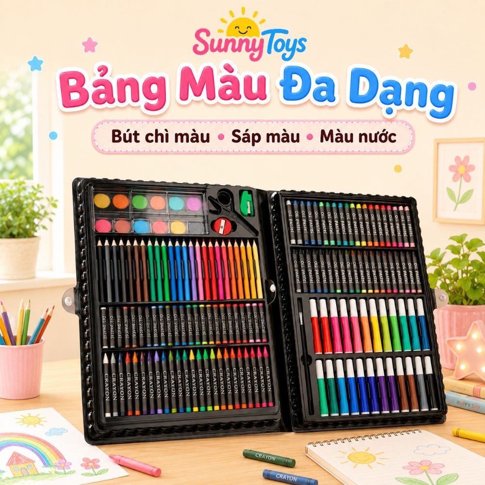 Bộ Bút Màu 150 Chi Tiết SunnyToys - Hộp Dụng Cụ Tô Vẽ Cho Bé Học Và Sáng Tạo