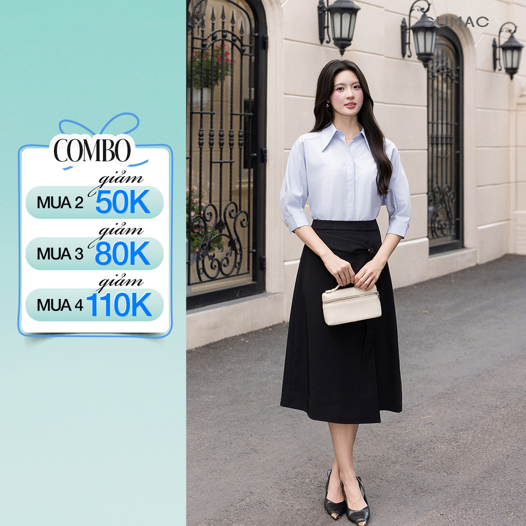 Chân Váy Nữ GUMAC Form A Xòe Nhẹ Vạt Đắp Lệch Tạo Điểm Nhấn VG03033