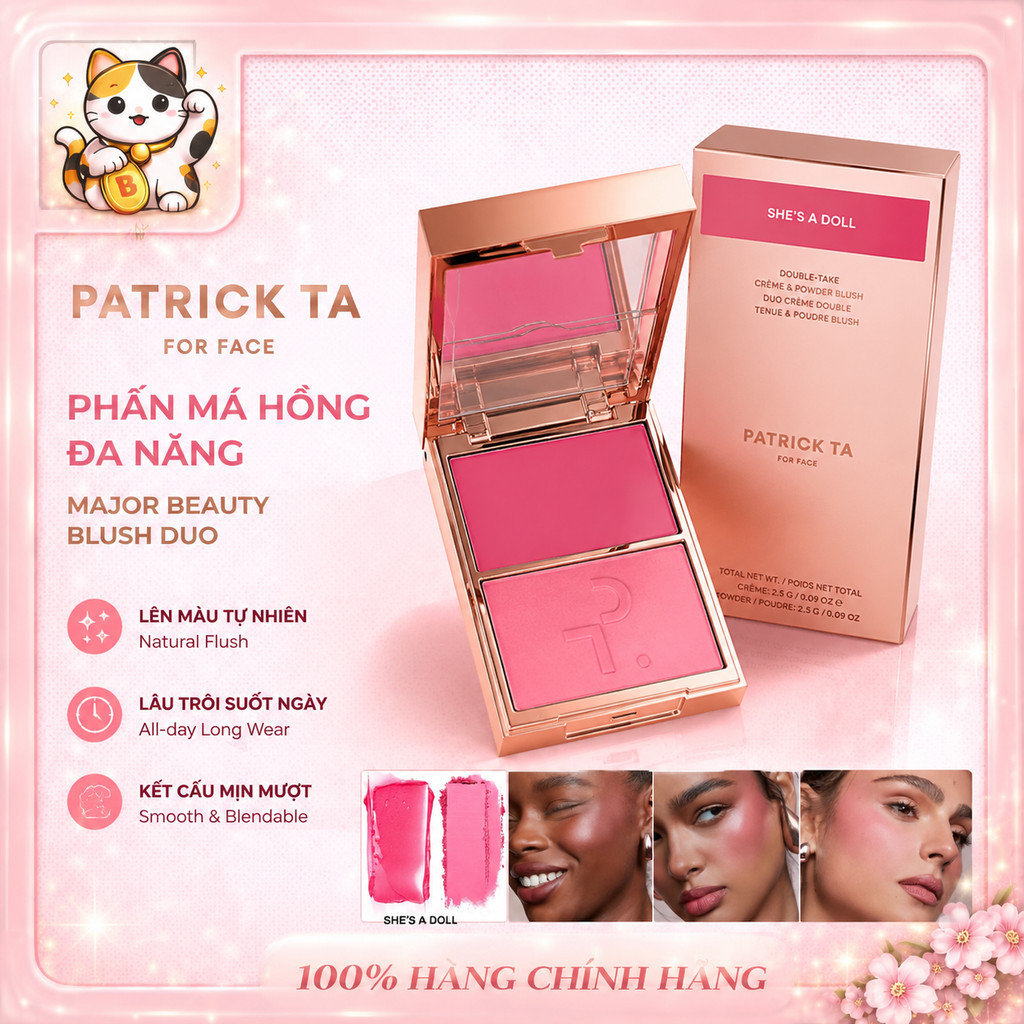 【Chính Hãng】Patrick Ta Major Headlines Blush Duo Fullsize | Hiệu Ứng Tự Nhiên, Mịn Da