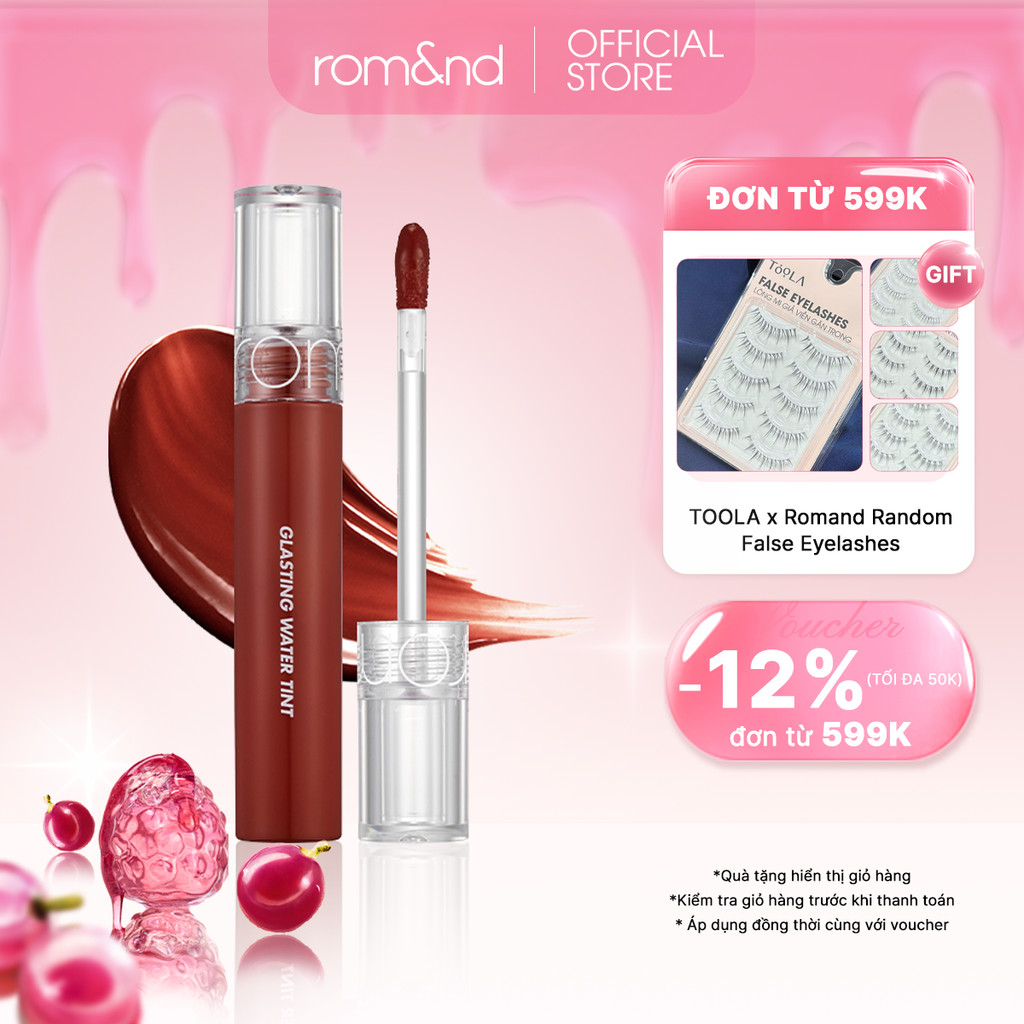 [Rom&nd x KOL] Son tint nước siêu lì, lâu trôi Hàn Quốc Romand Glasting Water Tint 4g