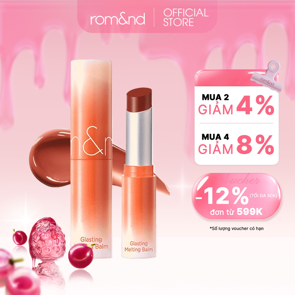 [Rom&nd] [DUSTY on the NUDE] Son dưỡng màu tint Romand Glasting Melting Balm 3.5g