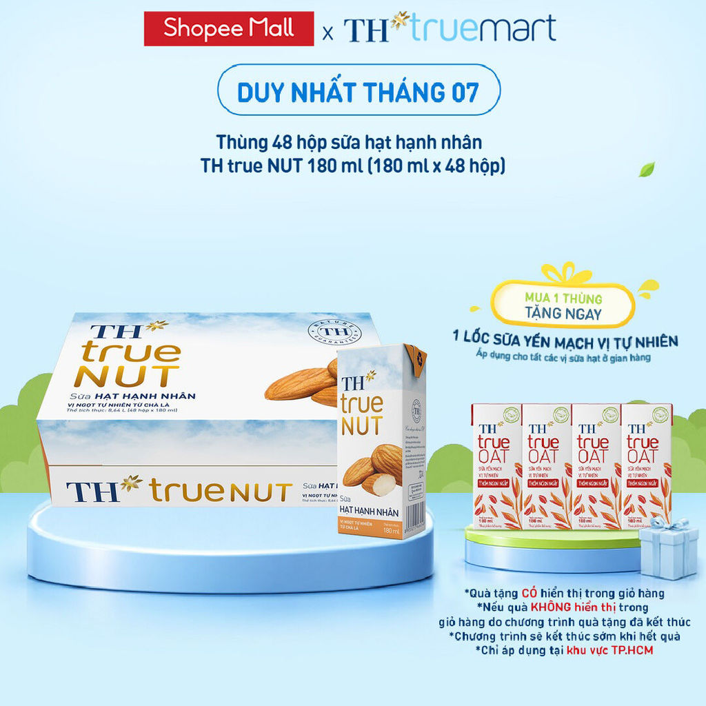Thùng 48 hộp sữa hạt hạnh nhân TH true NUT 180 ml (48 Hộp)