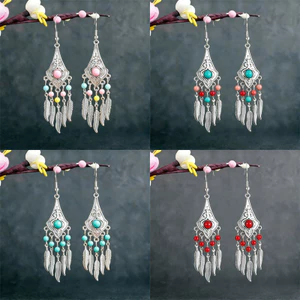 Bohemian Dân Tộc Phong Cách Bông Tai Miao Bạc Tua Rua Bông Tai Thiểu Số Dân Tộc Du Lịch Kỳ Nghỉ Bông Tai Nữ